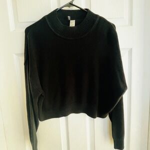 H&M Divided Sweaters Green & Black Mock Neck Cropped Knit Sweater Size M